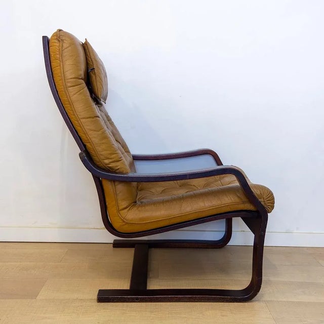 Mid-Century Modern Danish Colored Leather Armchair, 1970s For Sale - Image 3 of 14