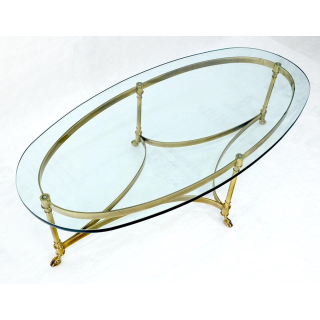 Mid 20th Century Oval 3/4" Glass top Brass Hoof Feet Coffee Center Table MINT For Sale - Image 5 of 18