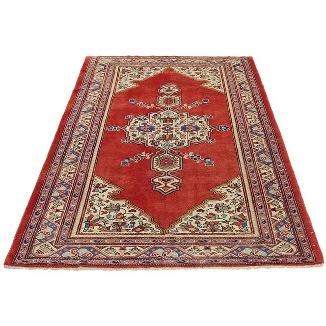 ACTUAL SIZE: 4’1″ x 7’0″ PRIMARY COLOR: Red / Ivory AGE: Old MATERIALS: Wool FOUNDATION: Cotton PRODUCTION: Handwoven,...