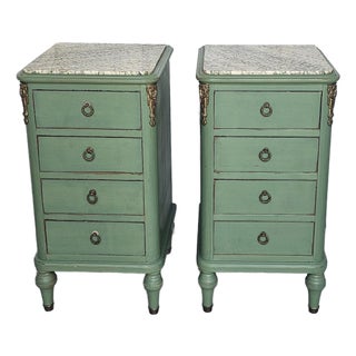 Vintage Pair of Nightstands, French Louis XVI Style Marble-Top For Sale
