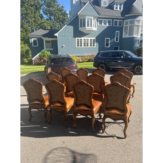 Set of 12 John-Richard Upholstered Dining Chairs With Leather Seats For Sale - Image 15 of 15