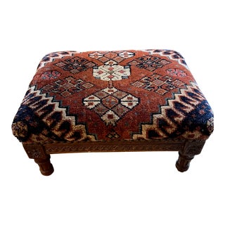 Late 19th Century Small Victorian Footstool With Rug Cover For Sale