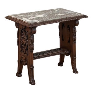 19th Century French Louis XIV Hand-Carved Marble Top End Table For Sale
