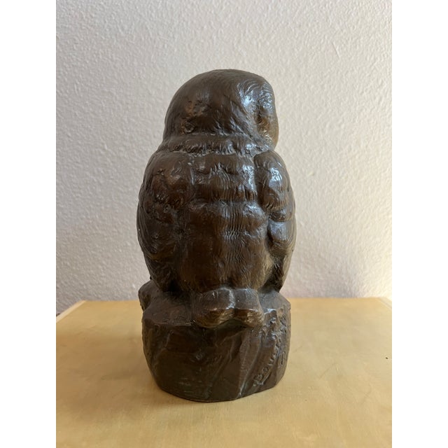 1950s Patinated Cast Stone Owl Sculpture Signed Joseph Lorkowski Boulton For Sale - Image 5 of 7