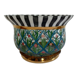 Vintage Mackenzie Childs Circus Hand Painted Blown Glass Bowl Original Maker’s Label
