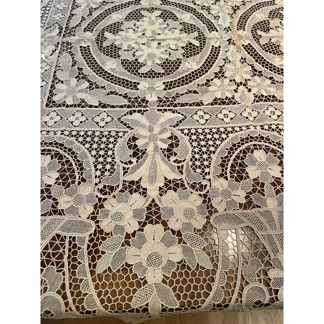 Textile Vintage French Lace Point De Venise Tablecloth For Sale - Image 7 of 13