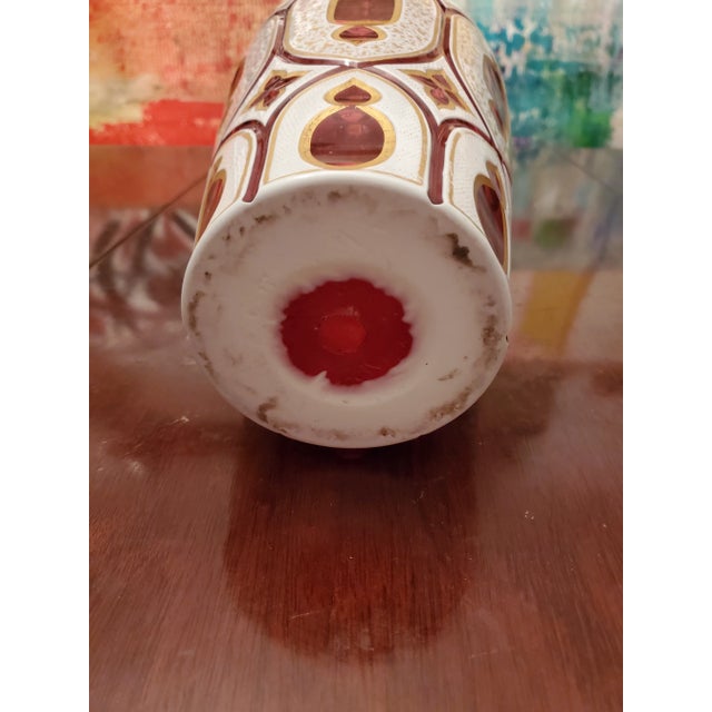 Moser Glassworks Large Ruby Antique Bohemian Glass Moser Cranberry Overlay Vase For Sale - Image 4 of 4