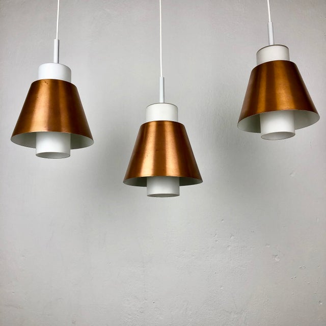 Mid-Century Modern Glass and Copper P100 Pendant Lights by Staff, Set of 3 For Sale - Image 3 of 18