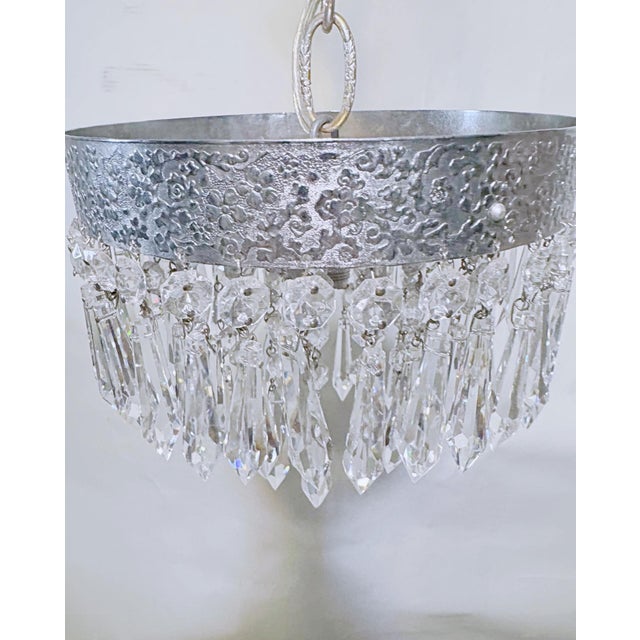 Metal Vintage Tier Crystal Spear Chandelier With Hammered Chrome Crown For Sale - Image 7 of 9