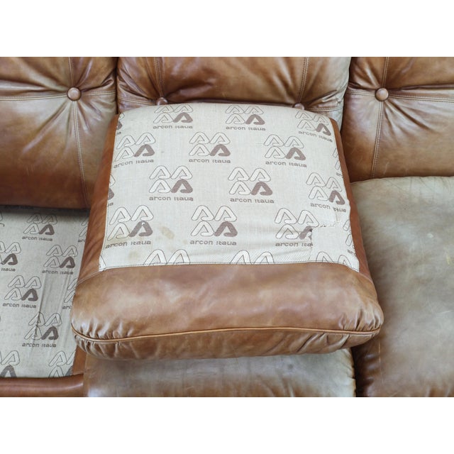 Cognac Buffalo Leather 3-Seater Sofa from Arcon Italia,1970s For Sale - Image 11 of 18