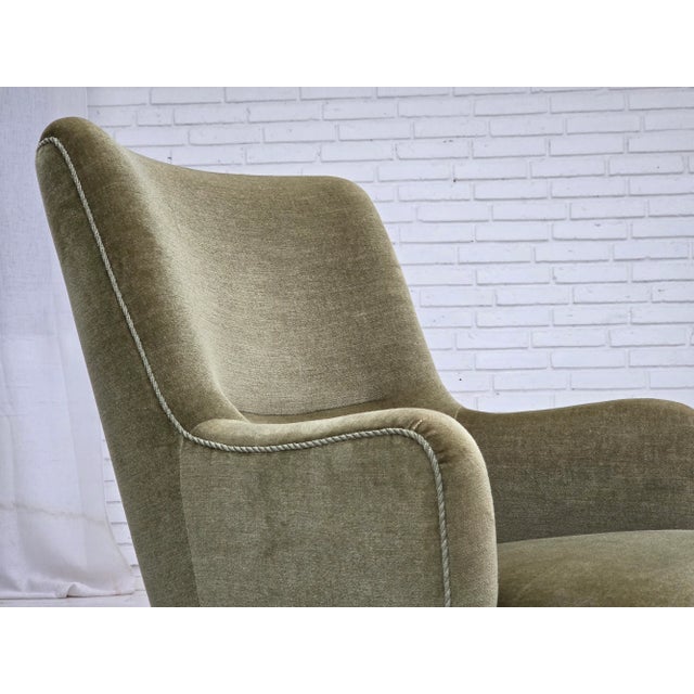 Danish Highback Armchair in Green Furniture Velour, 1970s For Sale - Image 14 of 17