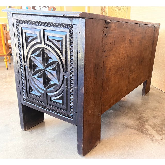 Antique Carved Walnut Large Kutxa Trunk From the Basque Country, Early 1800s For Sale - Image 12 of 12
