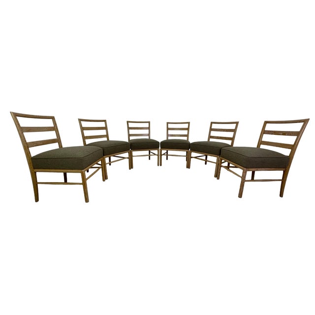 Set of 6 Danish Modern dining chairs in solid oak with a cerused (limed) finish highlighting the natural wood grain. Seats...