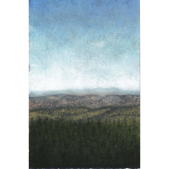 Painting with Pinecone by Lisa Lebofsky | Oil on paper Landscape with pine trees and distant hills For Sale