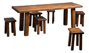 Brutalist Dining Room Set in Pine, 1970s, Set of 7