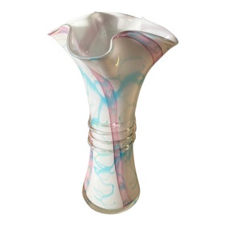 Abstract Pink Blue Abstract Art Glass Vase For Sale