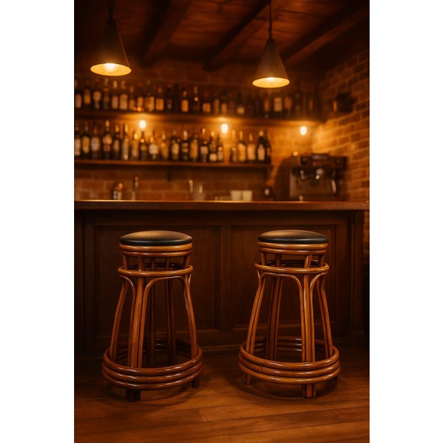 Vintage Bamboo Stools, 1970s, Set of 2, in Flawless conditions. Designed 1970 to 1979