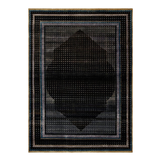 Rug & Kilim’s Persian Rug With Black, Blue and Purple Geometric Patterns For Sale