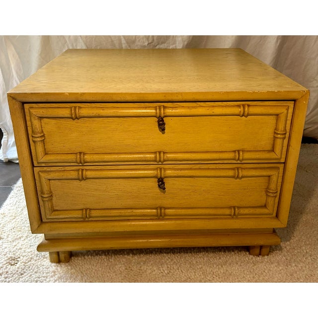 Vintage Chinoiserie Faux Bamboo Two Drawer End Table by American of Martinsville For Sale - Image 9 of 10