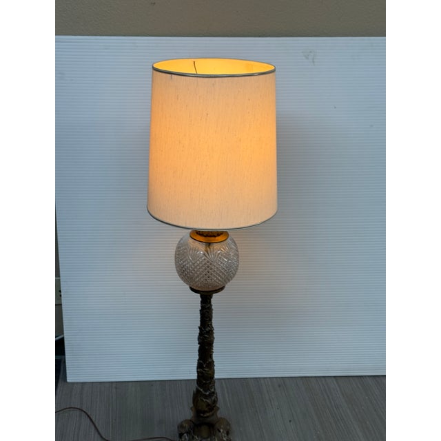 Tall Vintage Art Nouveau Cut Glass Orb Table Lamp For Sale - Image 10 of 12
