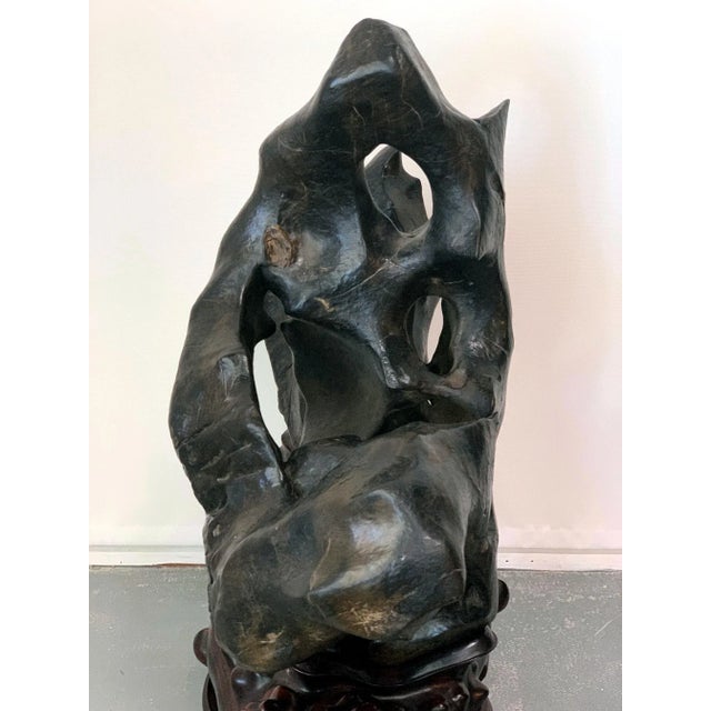 Wood Large Chinese Lingbi Scholar Stone on Stand For Sale - Image 7 of 13