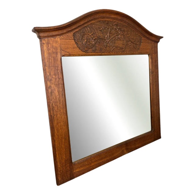 Antique French Mirror with Oak Carved Frame For Sale