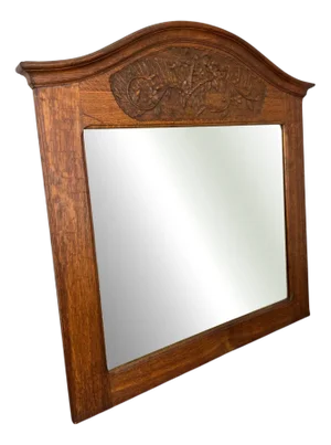 Antique French Mirror with Oak Carved Frame