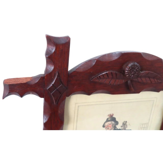 Antique American Victorian Folk Art Hand Carved Mahogany Picture Frame For Sale - Image 12 of 13
