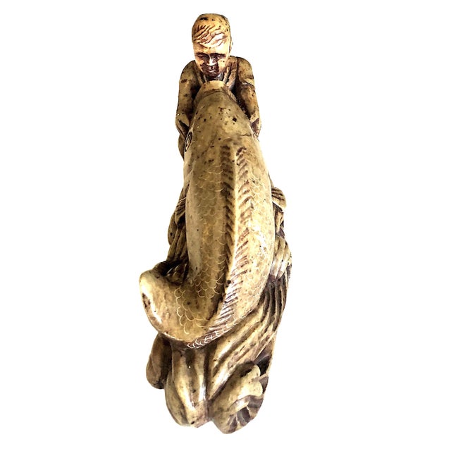Chinese Stone “Abundance” Sculpture of Young Boy & Carp For Sale In San Francisco - Image 6 of 7