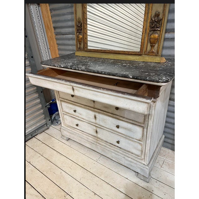 Late 19th Century French. Louis Philippe Gray Marble Top Painted Commode - 19th C For Sale - Image 5 of 8