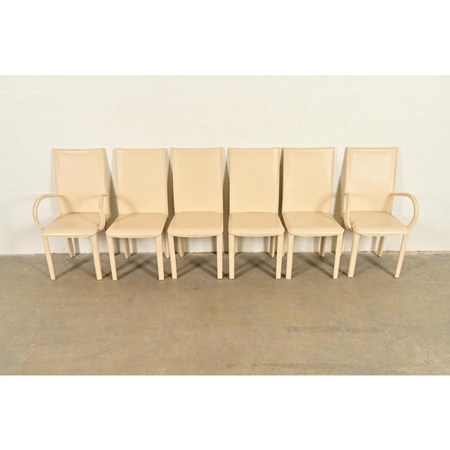 Postmodern Mario Bellini Style Italian Modern Cream Leather Wrapped High Back Dining Chairs, Set of Six For Sale - Image 3 of 14