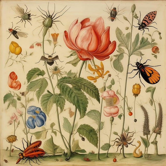 Paper Gallery Wall Installation 'Insects and Flowers' Botanical Floral Prints | Unframed For Sale - Image 7 of 8