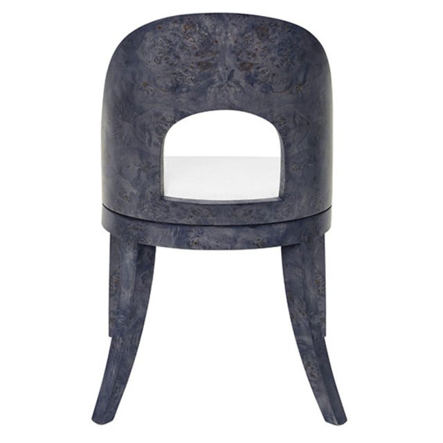 Kenneth Ludwig Chicago Rafferty Blue Stained Burl Wood Dining Chair For Sale - Image 4 of 6