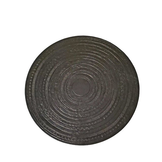2010s Neiman Marcus Southeast Asian Rain Drum Style Cast-Aluminum Accent Table For Sale - Image 5 of 5
