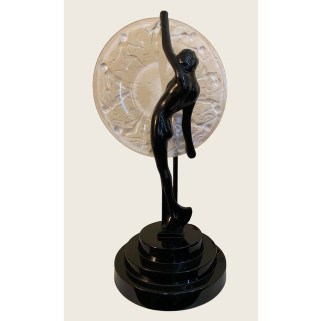 1980s Art Deco Frankart Nude With Consolidated Glass Moon Lamps by Sarsaparilla - a Pair For Sale - Image 4 of 9
