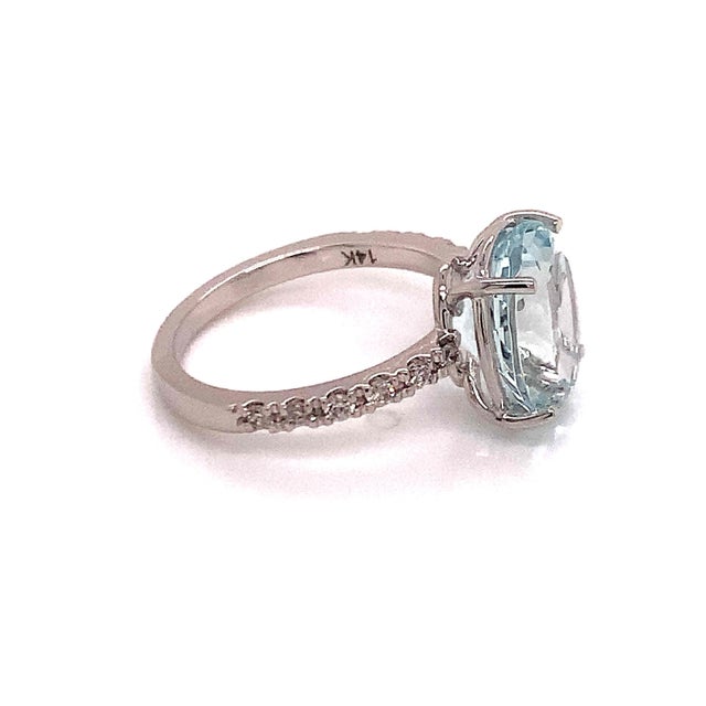 Traditional Natural Aquamarine Diamond Ring 14k White Gold 5.09 TCW Certified For Sale - Image 3 of 14