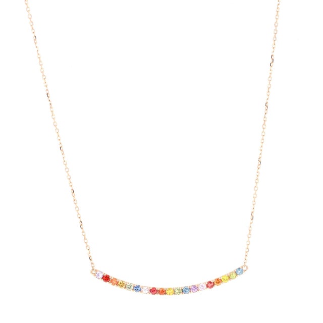Contemporary 1.32 Carat Multicolor Rainbow Sapphire Yellow Gold Bar Chain Necklace For Sale - Image 3 of 8