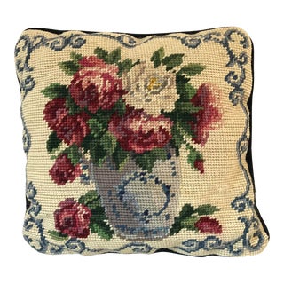 Vintage Botanical Needlepoint Pillow For Sale