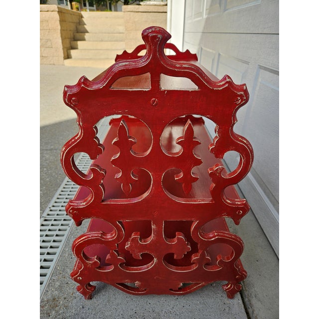 Victorian Red and White Antiqued Etagere Side Table For Sale - Image 3 of 10