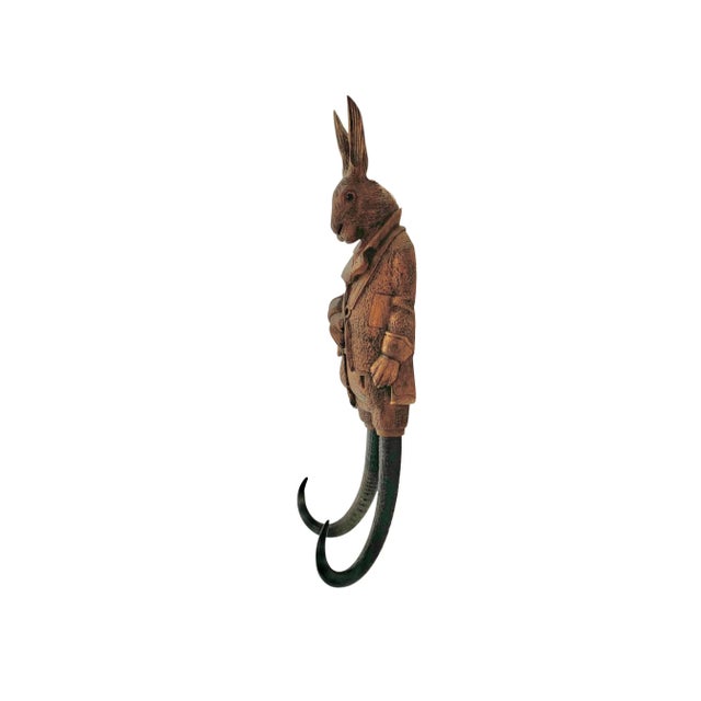 Rabbit Hook Hunter Bunny With Horns Black Forest Style Vintage Whimsical Decor For Sale - Image 4 of 9