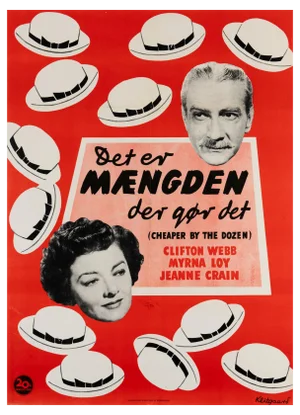 Cheaper by the Dozen Original Vintage Movie Poster, Danish, 1951