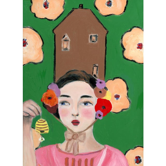 Adele, Beekeeper’s Daughter, Swedish Style, Mid Century Modern Oil Portrait Painting by Alexandra Swistak For Sale - Image 4 of 6