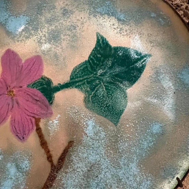 1960s 1960s Modernist Flower Powder Blue and Pink Copper Enamel Plate For Sale - Image 5 of 9