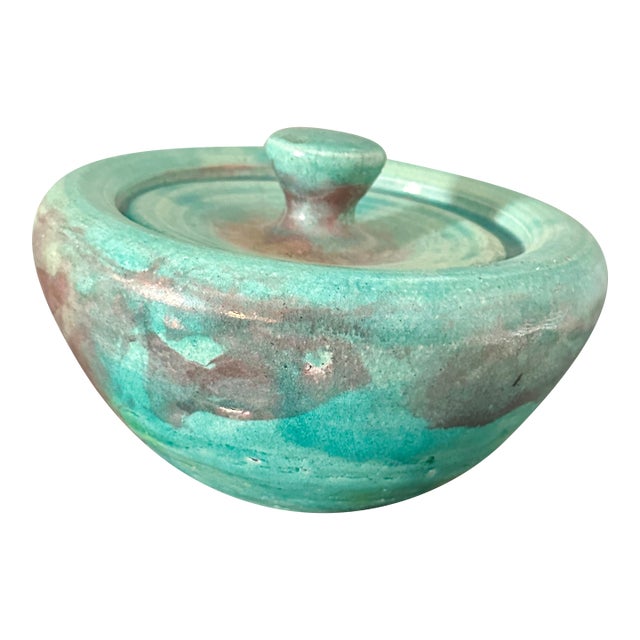 Vintage Handmade Raku Ceramic Sculptural Bowl With Lid - Signed Collectible Art For Sale