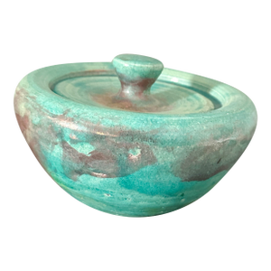 Vintage Handmade Raku Ceramic Sculptural Bowl With Lid - Signed Collectible Art