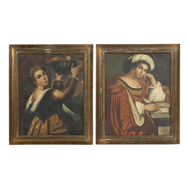European School Artist, Portraits, 19th Century, Oil on Canvases, Set of 2 For Sale