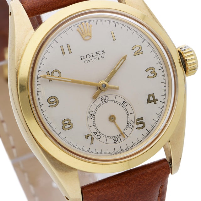 Art Deco Vintage Rolex Oyster 6246 36mm Dial Small Seconds Manual Wind Watch Circa 1972 For Sale - Image 3 of 15