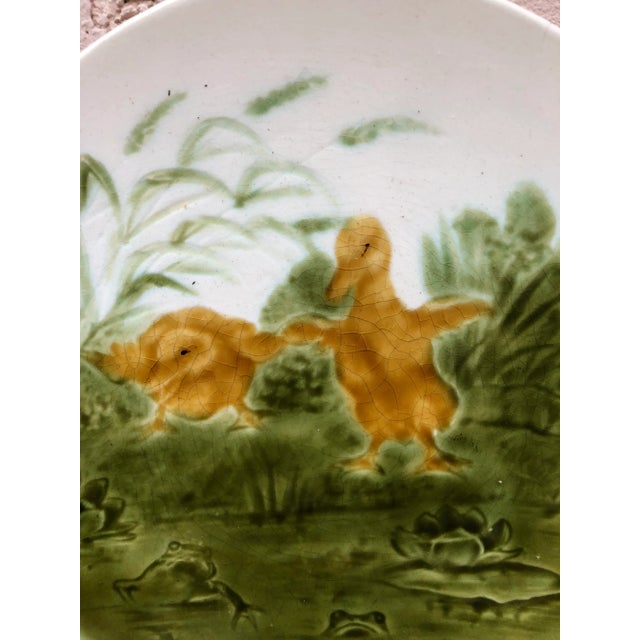 French Country C.1890 French Majolica Ducklings With Frogs Plate Sarreguemines For Sale - Image 3 of 9