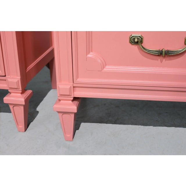 1970s Transitional Pair of Nightstands in Coral Pink - Newly Painted For Sale - Image 9 of 12
