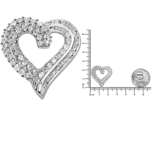 Early 21st Century .925 Sterling Silver 1.0 Cttw Prong & Channel-Set Diamond Open work Ribbon Heart Pendant 18" Necklace (I-J Color, I3 Clarity) For Sale - Image 5 of 5